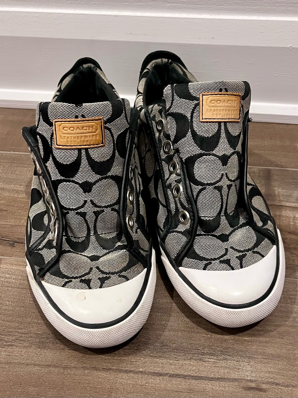 Coach Black & White Signature Barette Canvas Slip-On Sneakers